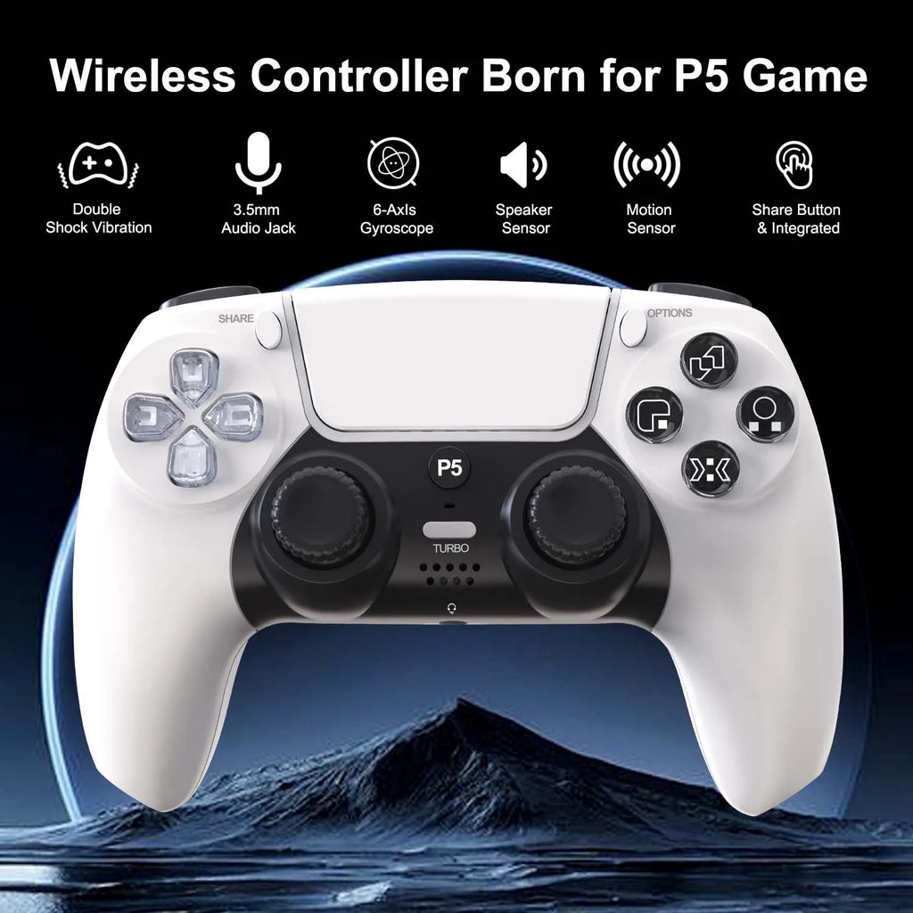 GAMINJA P50A Wireless Game Controller For PS5/PC Transparent Crystal buttons Six Axis Gyroscope With Touchpad Ergonomic