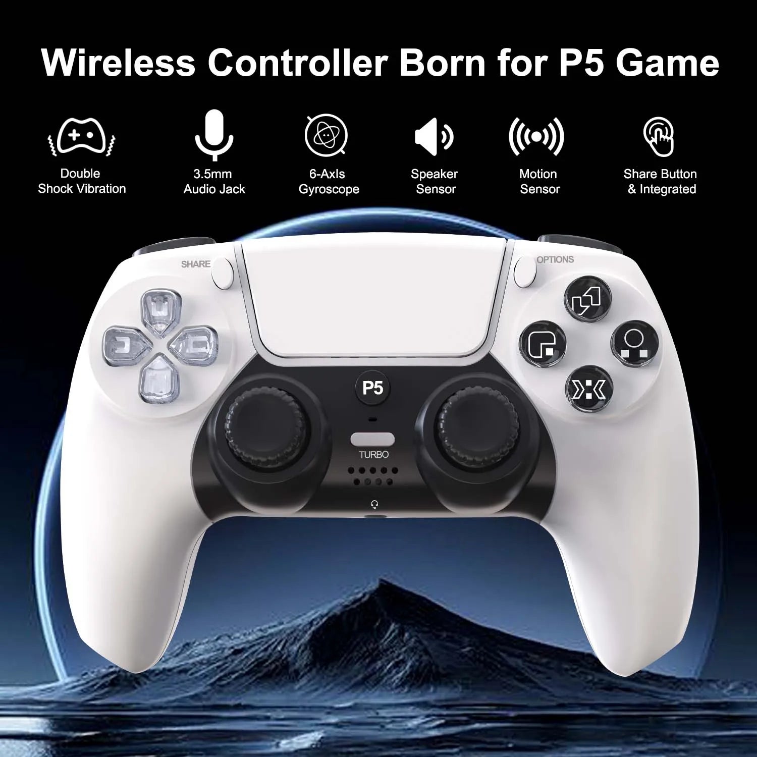 GAMINJA P50A Wireless Game Controller For PS5/PC Transparent Crystal buttons Six Axis Gyroscope With Touchpad Ergonomic