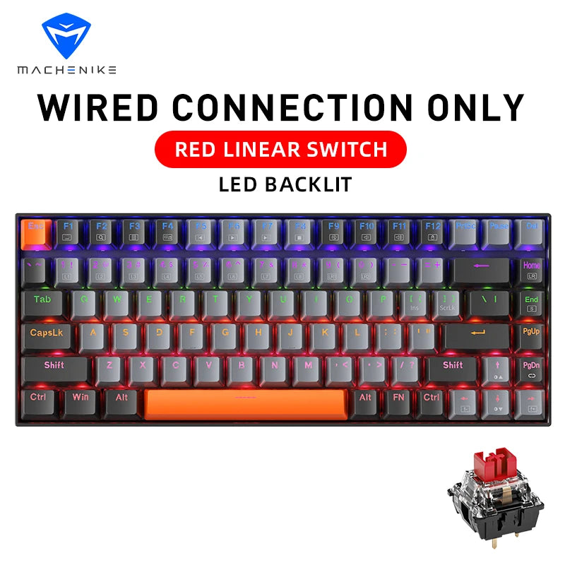 Machenike K500A-B84 Mechanical Keyboard – 75% TKL, 84 Keys, Hot-Swappable, Wired Gaming Keyboard, 6-Color Backlight