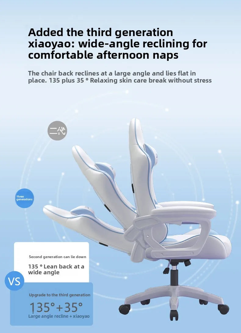 Ergonomic Gaming Chair - Comfortable Office Chair with Mute Rollers, Rotating Lift, Adjustable Backrest