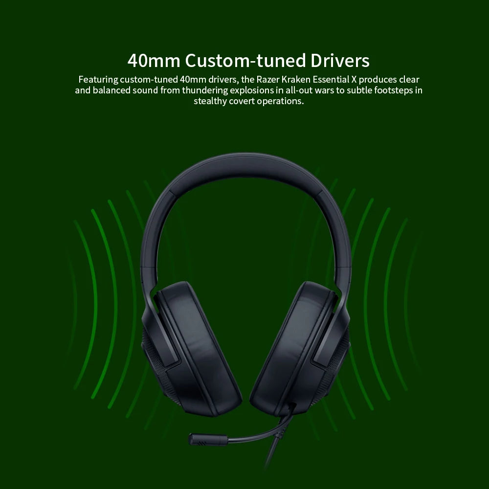 Razer Kraken X Essential Gaming Headset – 7.1 Surround Sound, Cardioid Mic, 40mm Drivers