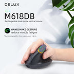 Delux Ergonomic Vertical Wireless Mouse – Rechargeable, RGB, Bluetooth & 2.4G, 4,000 DPI, Silent Clicks, for Laptop & PC