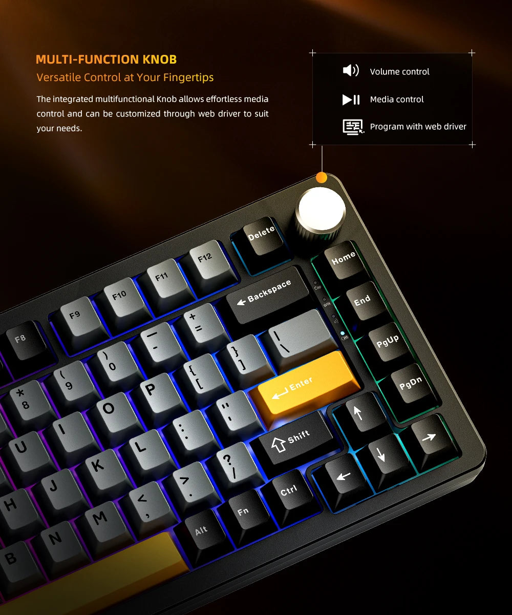 Machenike K600-B82W Mechanical Keyboard – 75% ANSI Layout, Gasket Mounted, RGB Backlit, Tri-Mode Wireless Gaming Keyboard
