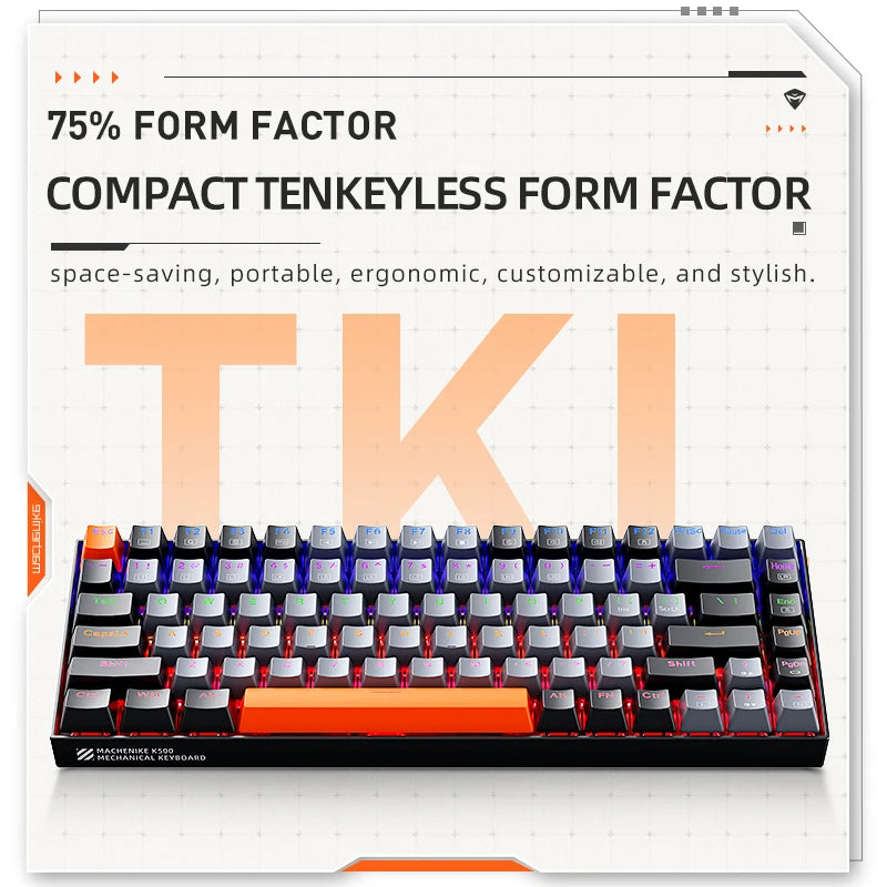 Machenike K500A-B84 Mechanical Keyboard – 75% TKL, 84 Keys, Hot-Swappable, Wired Gaming Keyboard, 6-Color Backlight