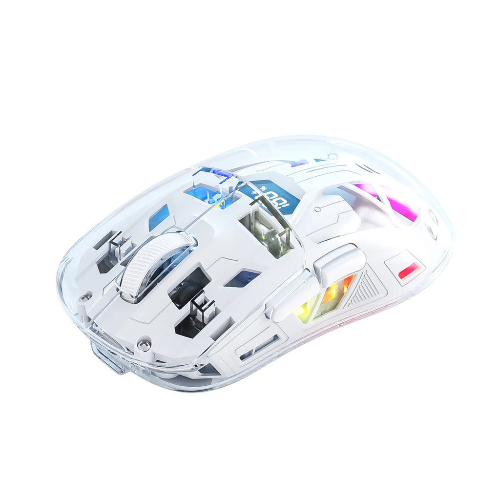 FreeWolf A2 Transparent RGB Wireless Gaming Mouse – Battery Display, Bluetooth & 2.4G, PixArt PAW3212 Sensor