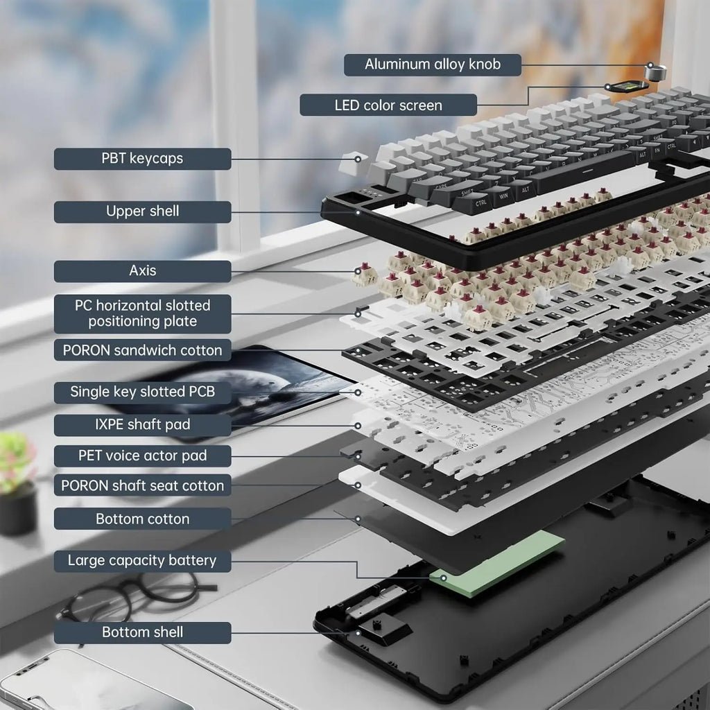 ATTACK SHARK X98 RGB Wireless Mechanical Keyboard – LED Smart Display & Knob, Hot-Swappable, Pre-Lubed Linear Switches