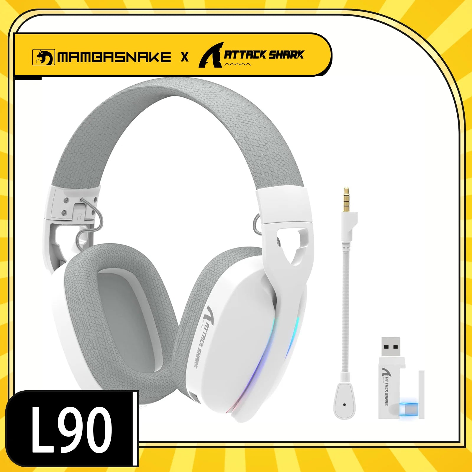 MAMBASNAKE x ATTACK SHARK L90 RGB Wireless Gaming Headset – Triple Mode, Foldable, Detachable Mic
