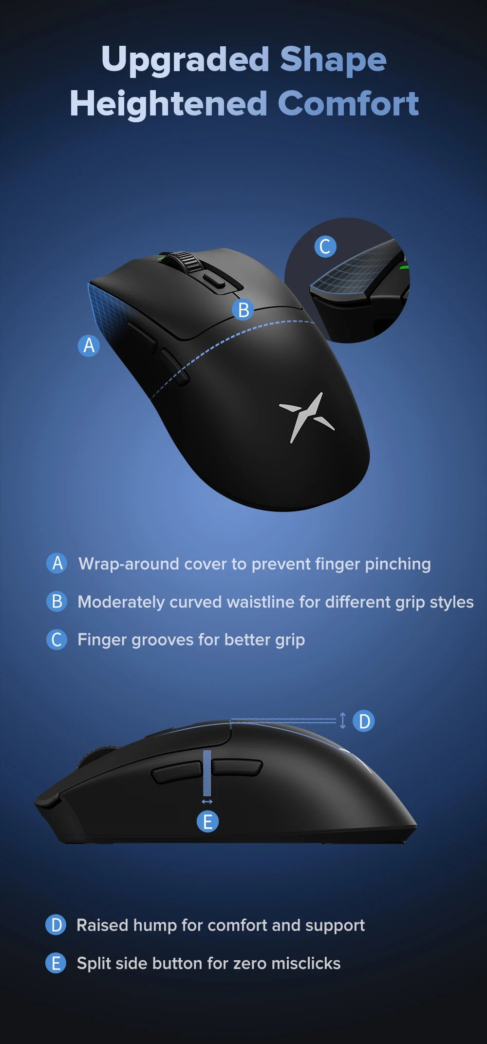 Delux M600 Series Wireless Gaming Mouse – 52g Lightweight, 2.4G Dual-Mode, 26,000 DPI, Macro Support, Rechargeable