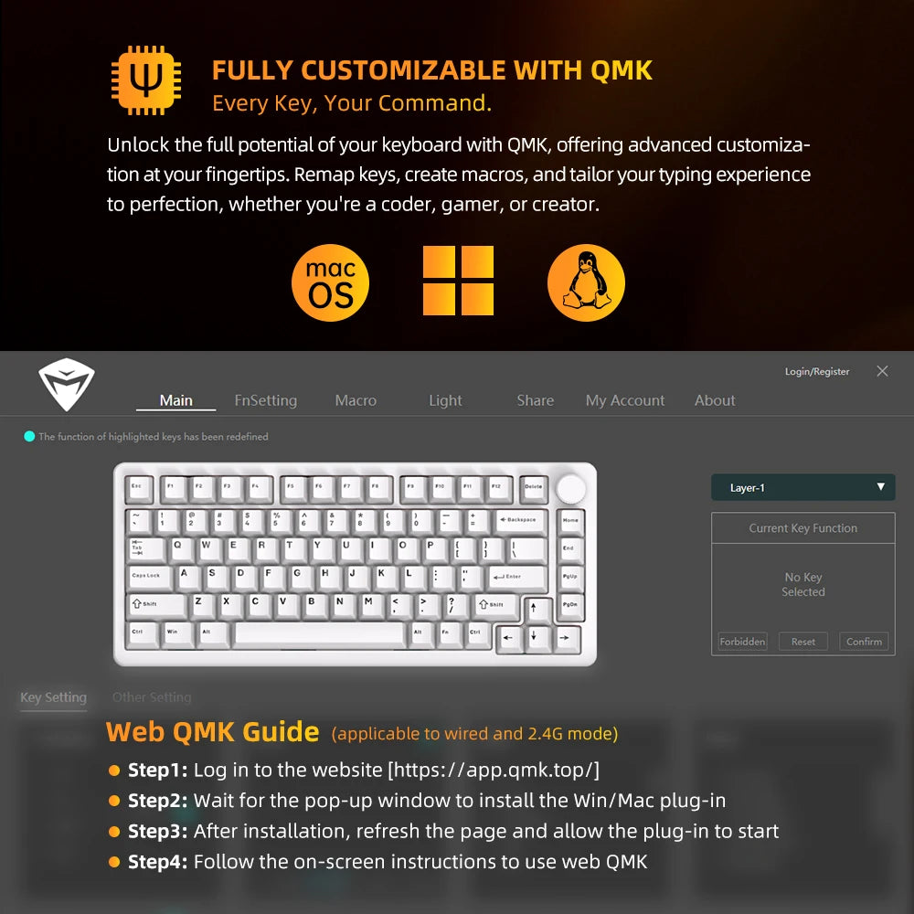 Machenike K600-B82W Mechanical Keyboard – 75% ANSI Layout, Gasket Mounted, RGB Backlit, Tri-Mode Wireless Gaming Keyboard