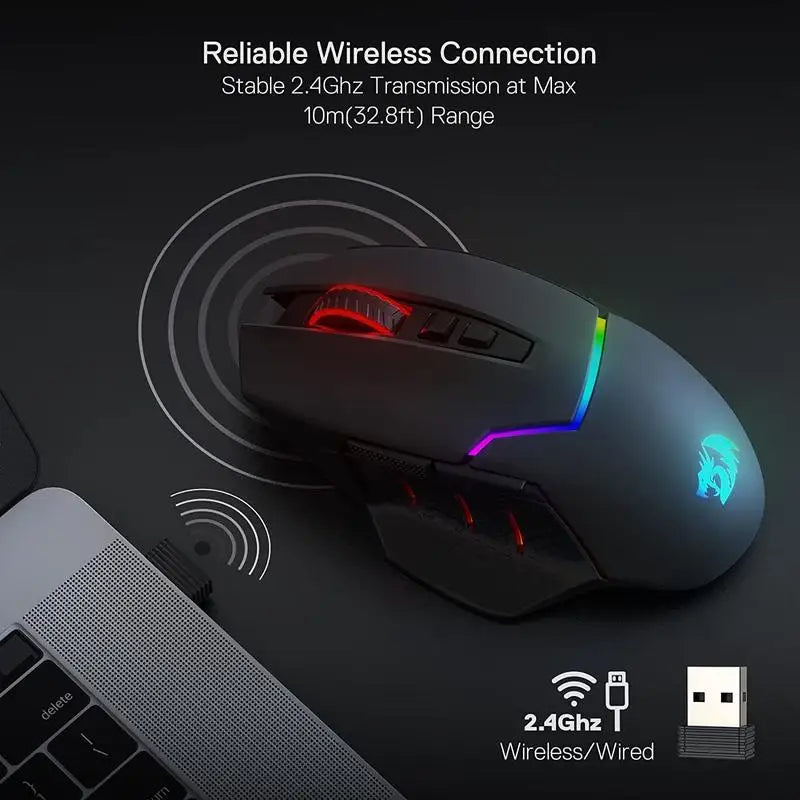Redragon M690 PRO Wireless Gaming Mouse – 8,000 DPI, Wired Option, 8 Macro Buttons with Rapid Fire Key, PC/Mac/Laptop, Black/White