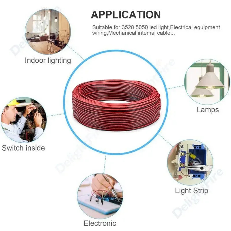 2 PIN Electrical Wire Tinned Copper PVC Insulated Red Black Cable For Single Color LED Strip Light Extension Wire 18/26/28 AWG