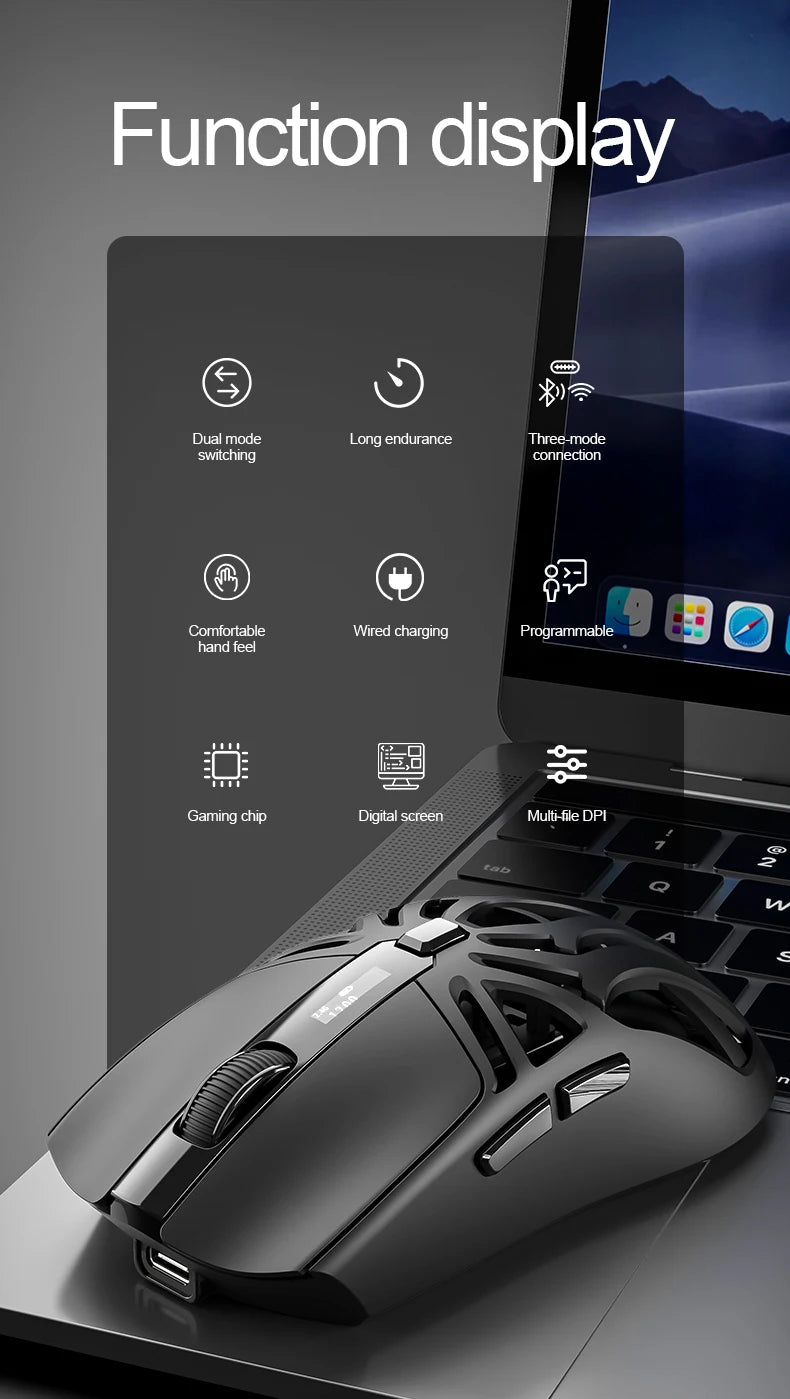 SMAILWOLF RS8 Tri-Mode Gaming Mouse – Bluetooth / 2.4G / Wired, 10,000 DPI, 1,000Hz Polling Rate, Lightweight, Macro Support