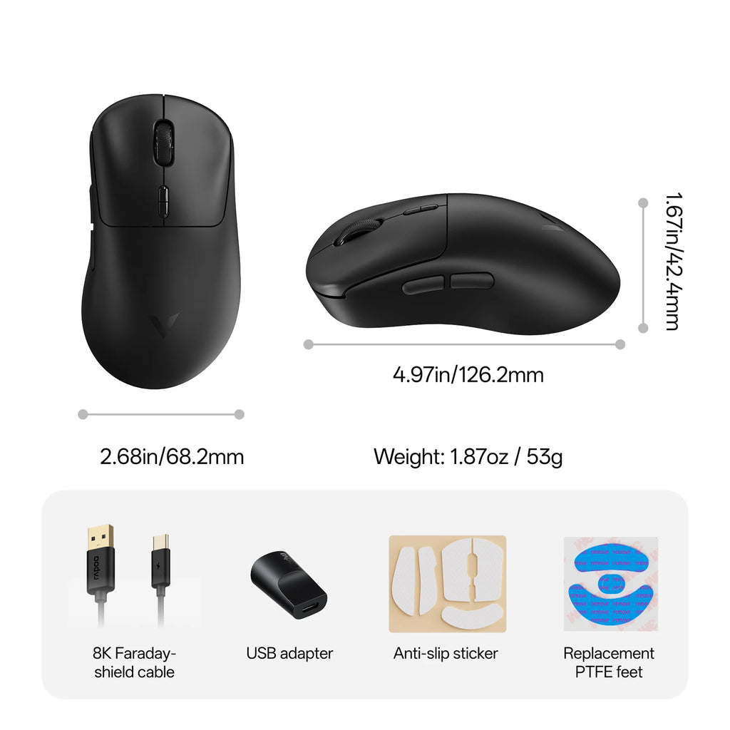 Rapoo VT3Pro GEN-1 Wireless Gaming Mouse – 59g Lightweight, 8KHz Polling Rate, 26,000 DPI, 9 Programmable Buttons