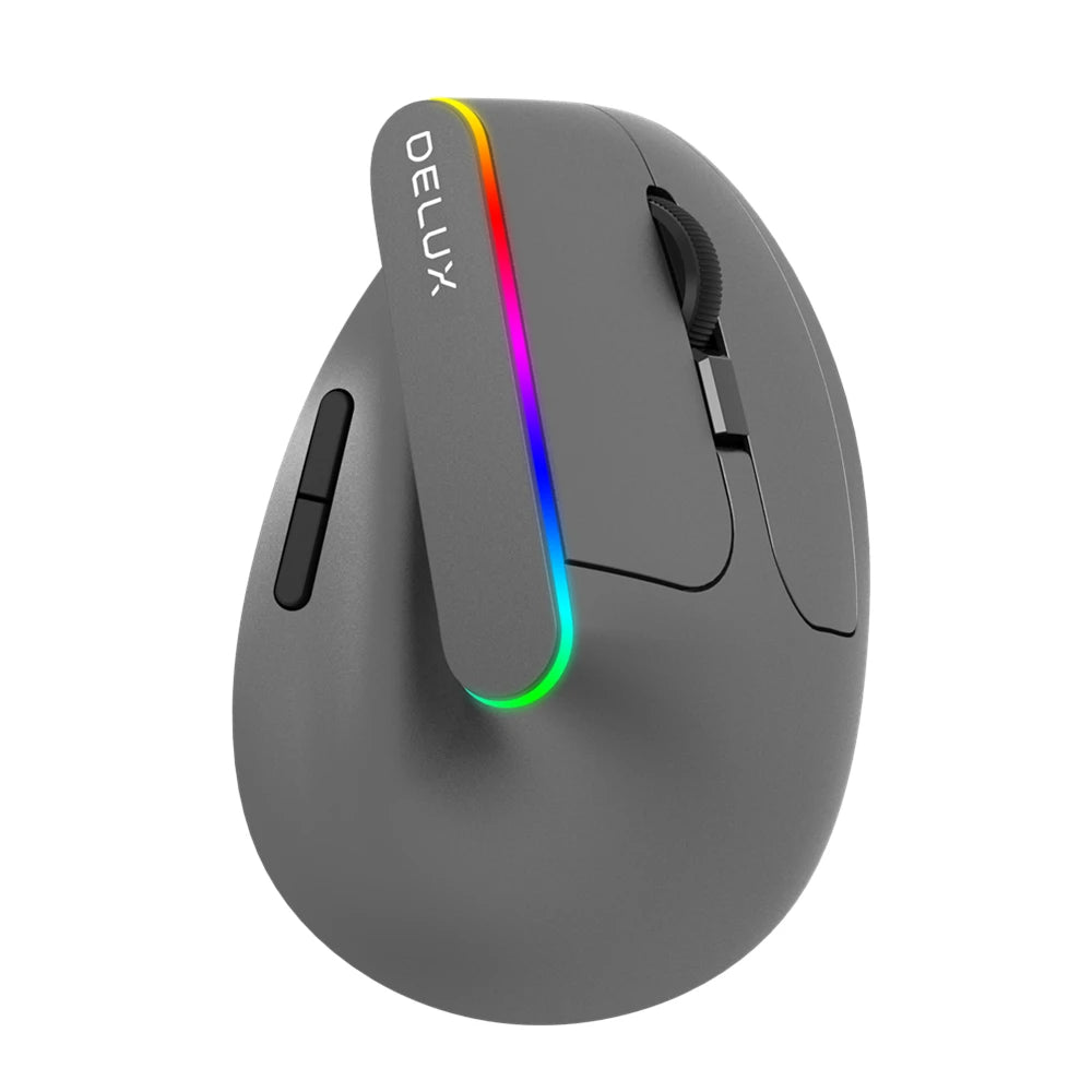 Delux Ergonomic Vertical Wireless Mouse – Rechargeable, RGB, Bluetooth & 2.4G, 4,000 DPI, Silent Clicks, for Laptop & PC