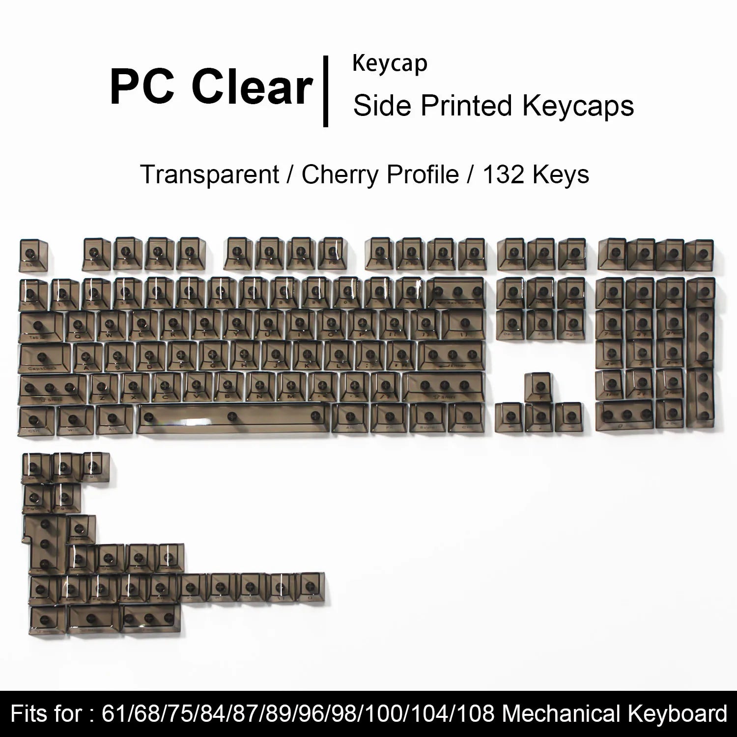 132 Keys Korean Layout Keycaps – Cherry Profile, White Transparent PC Keycaps, UV Printing Crystal Keycaps for MX Switches Gaming Keyboard