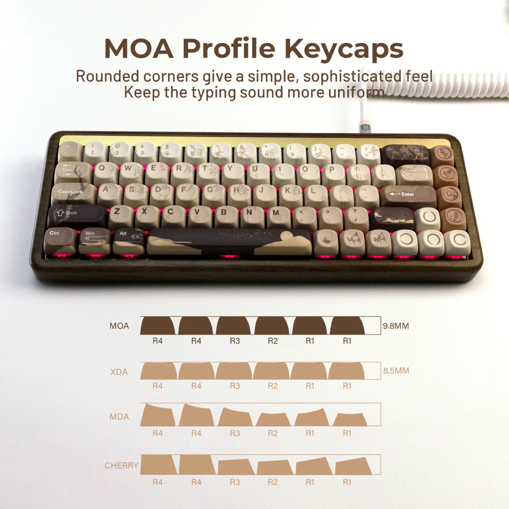 XVX Brown MOA Keycaps – Chinese Style PBT, 140 Keys, Thermal Sublimation, Cherry MX Mechanical Keyboard Keycaps Accessories