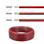 2-Pin Electrical Wire – Tinned Copper, PVC Insulated Red & Black Cable, for Single-Color LED Strip Light Extension, 18/26/28 AWG