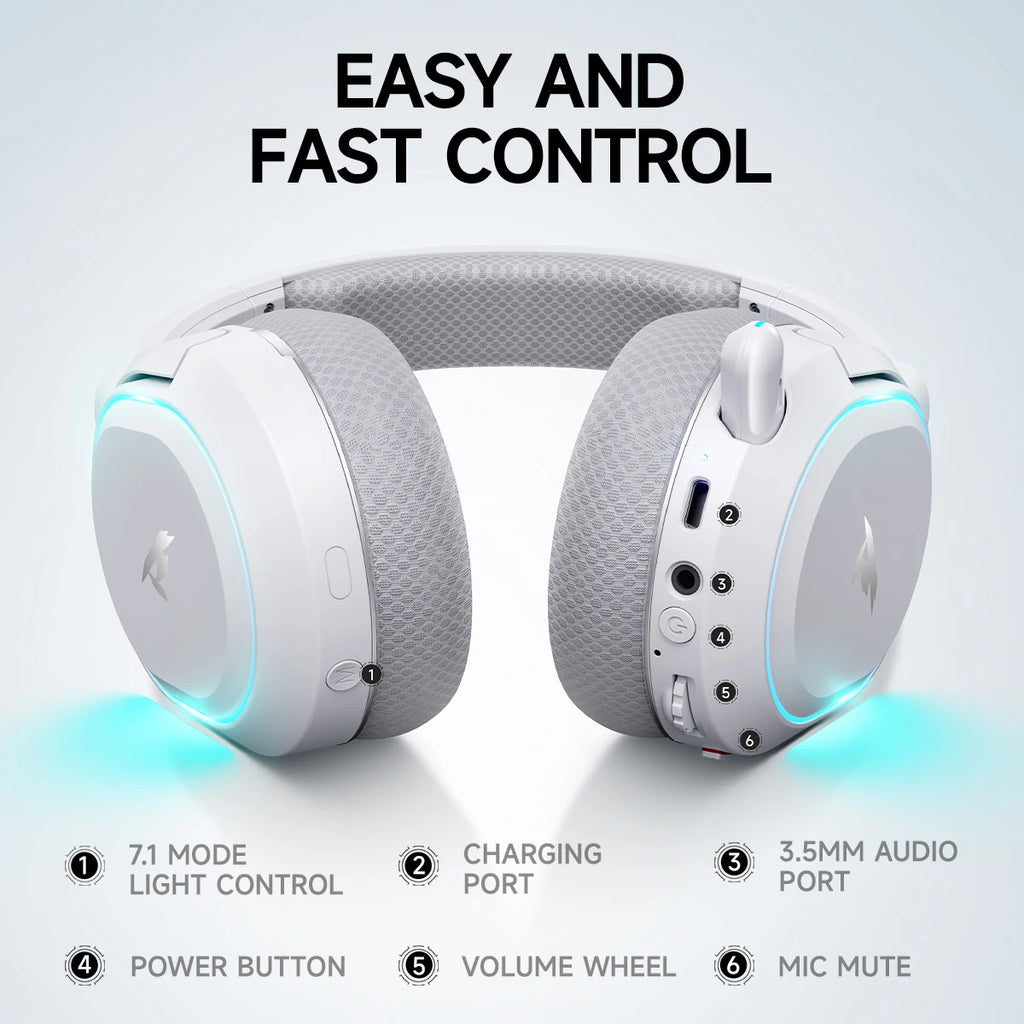 Picun G2 Wireless Gaming Headset – 2.4GHz & Bluetooth, 7.1 Surround, Low Latency, ENC Mic