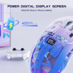 FreeWolf A2 Transparent RGB Wireless Gaming Mouse – Battery Display, Bluetooth & 2.4G, PixArt PAW3212 Sensor