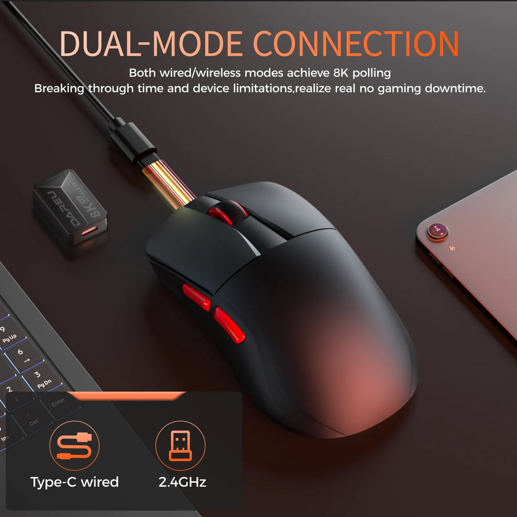 DAREU Dual-Mode Gaming Mouse – 8KHz Polling, 2.4G Wireless & Wired, 35g Lightweight, 30,000 DPI, AIM-750 Sensor