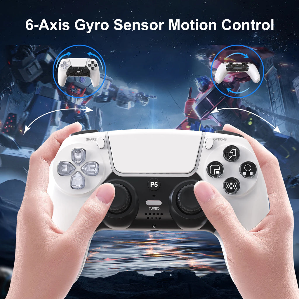 GAMINJA P50A Wireless Game Controller For PS5/PC Transparent Crystal buttons Six Axis Gyroscope With Touchpad Ergonomic