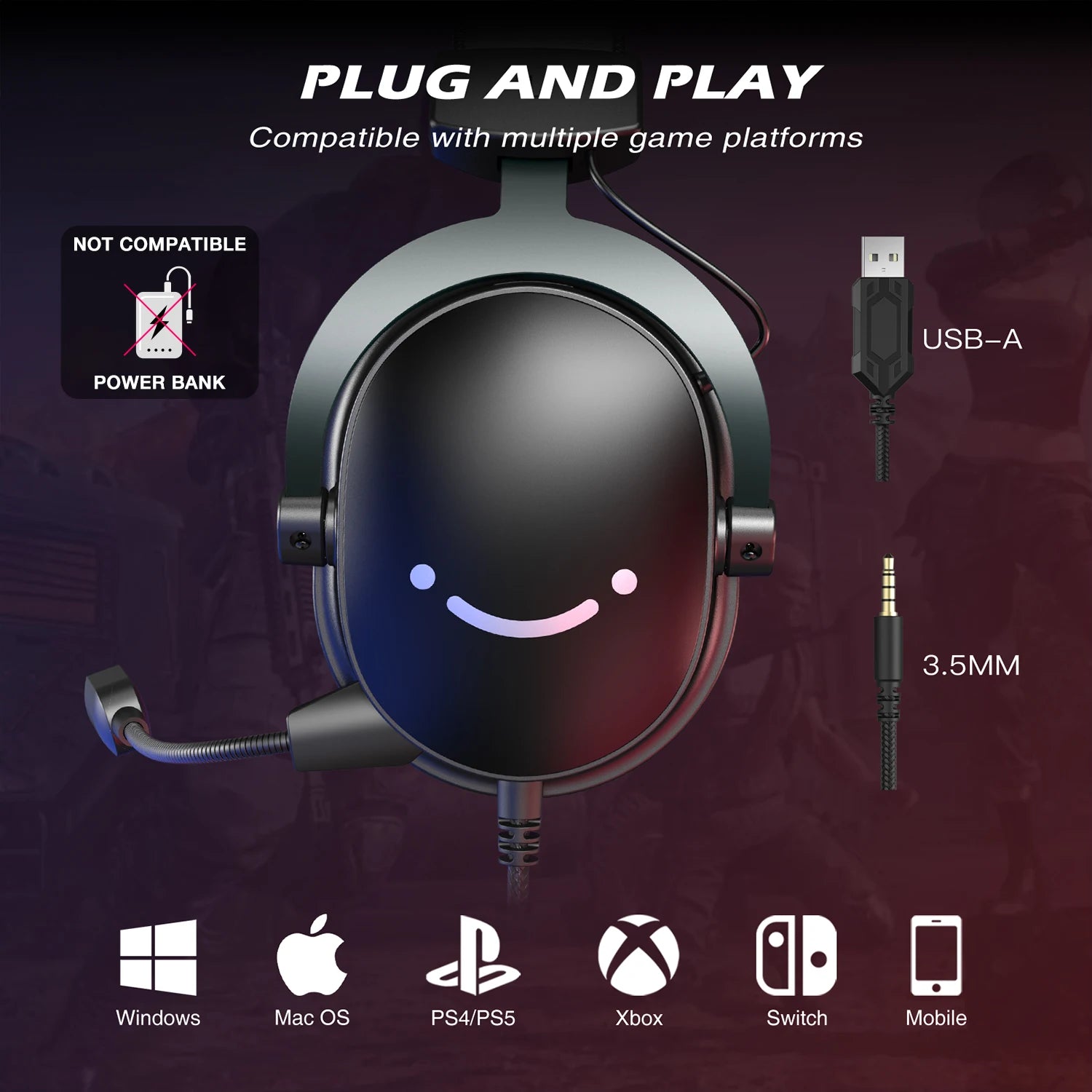 FIFINE H9 Gaming Headset – USB & 3.5mm, 7.1 Surround Sound, Volume Control & Mute Switch