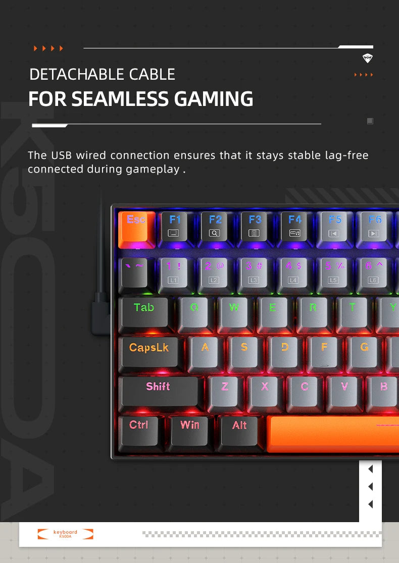 Machenike K500A-B84 Mechanical Keyboard – 75% TKL, 84 Keys, Hot-Swappable, Wired Gaming Keyboard, 6-Color Backlight