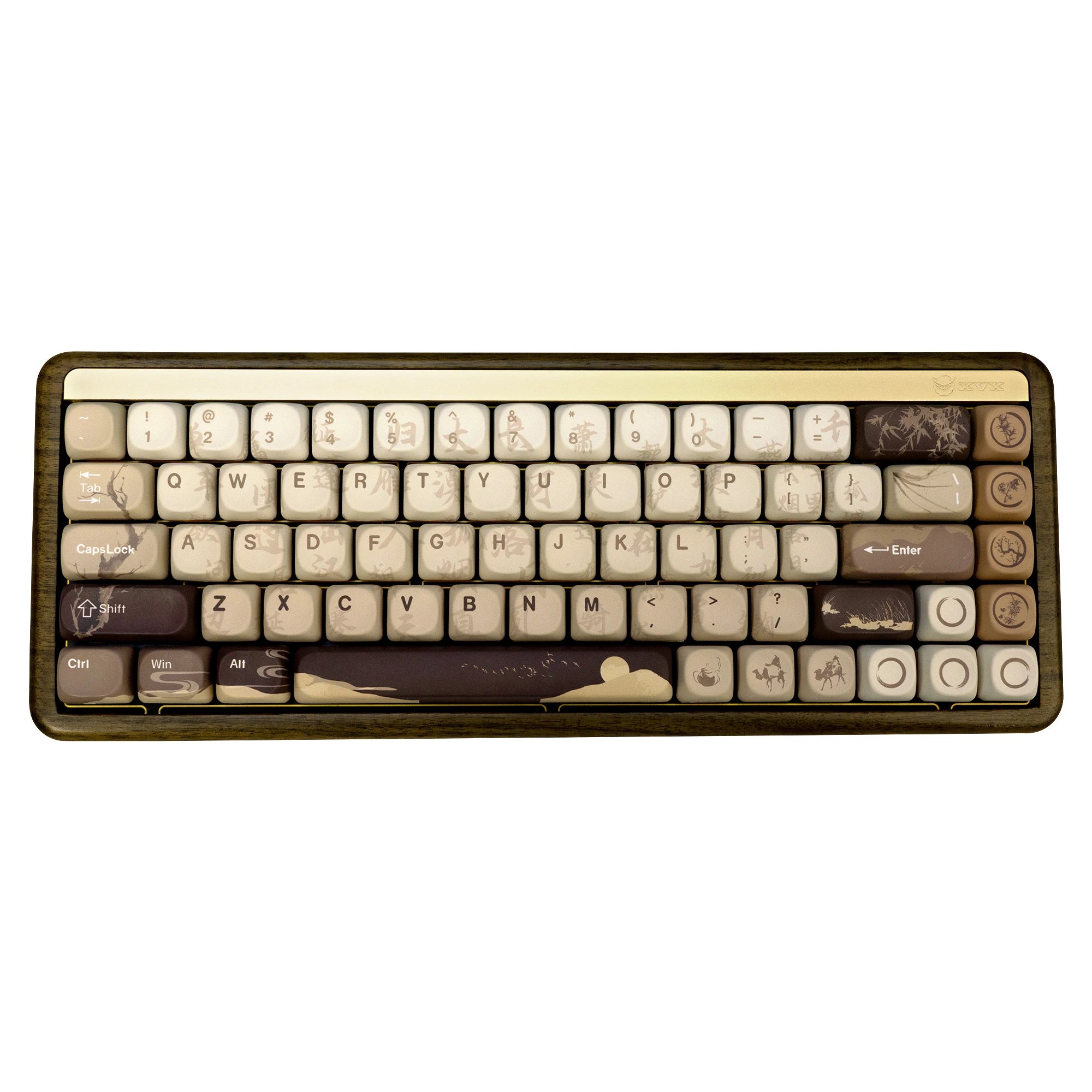 XVX Brown MOA Keycaps – Chinese Style PBT, 140 Keys, Thermal Sublimation, Cherry MX Mechanical Keyboard Keycaps Accessories