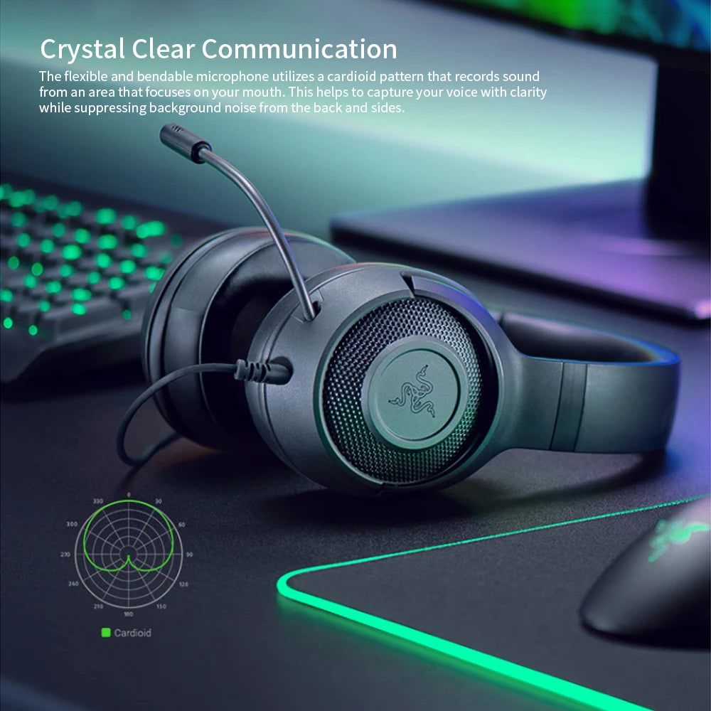 Razer Kraken X Essential Gaming Headset – 7.1 Surround Sound, Cardioid Mic, 40mm Drivers