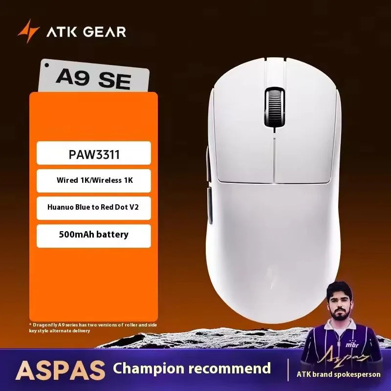 ATK Dragonfly A9 Series Wireless Gaming Mouse – Tri-Mode Connection, PAW3950 Sensor, Nordic 52840 Chip, 8K Polling Rate, 53g Lightweight, for Laptop & PC Gaming