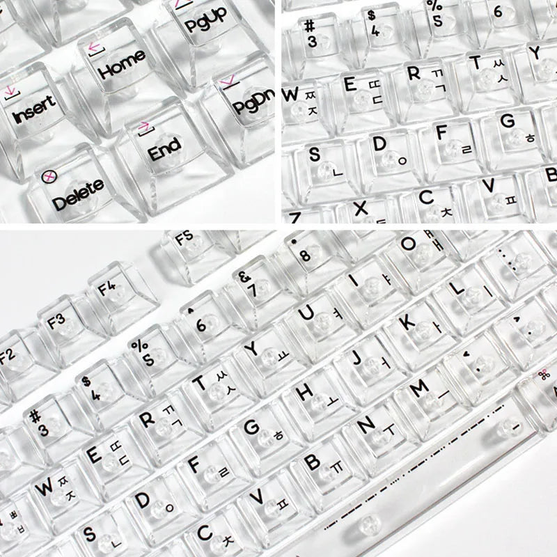 132 Keys Korean Layout Keycaps – Cherry Profile, White Transparent PC Keycaps, UV Printing Crystal Keycaps for MX Switches Gaming Keyboard