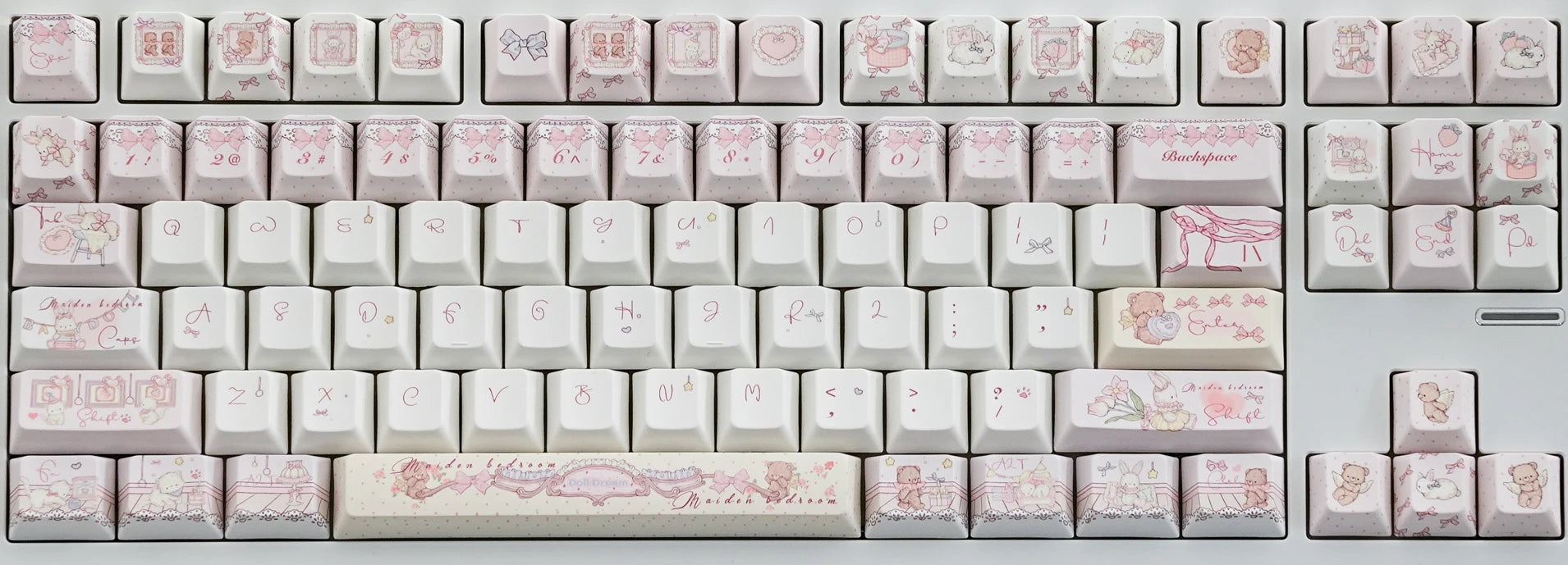 Baby’s Dream Pink & White Theme Keycaps – 139 Keys, PBT Cherry Profile SOA, Custom Original Handmade Keycaps for Mechanical Keyboard