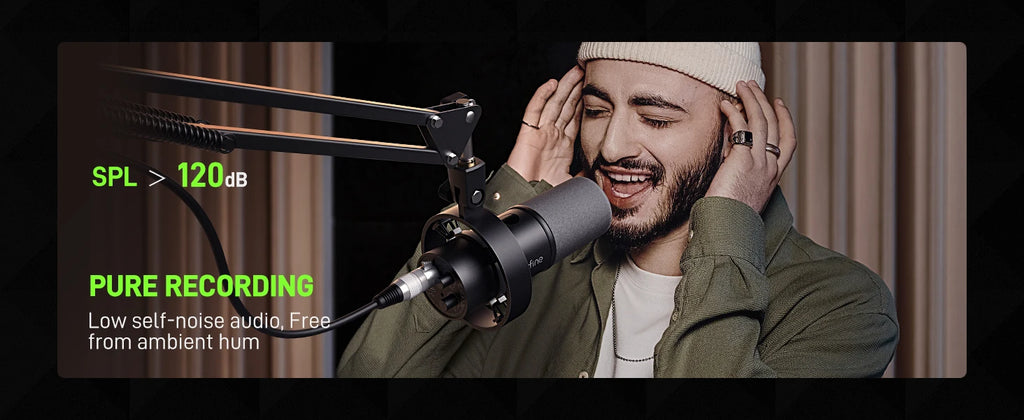 FIFINE USB/XLR Dynamic Microphone with Shock Mount,Touch-mute,Headphone Jack&Volume Control,for PC or Sound Card Recording -K688