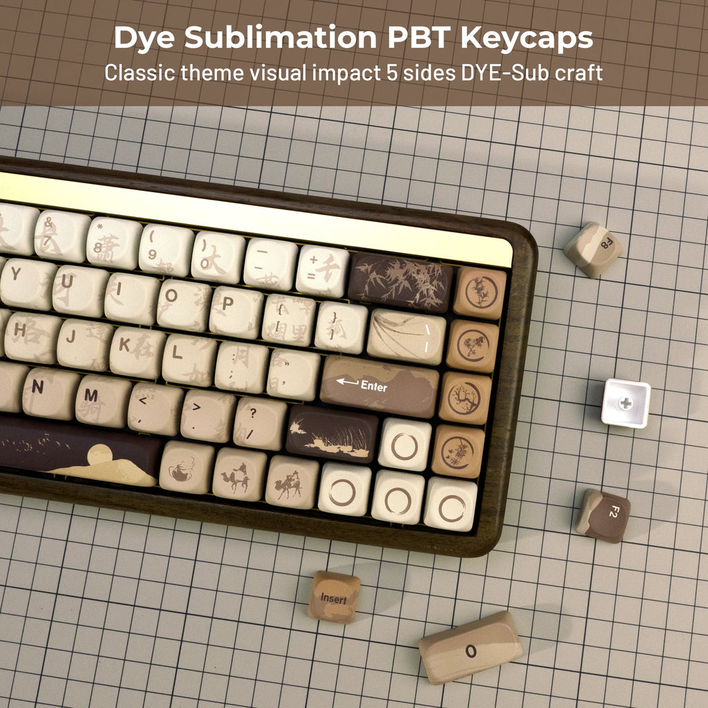 XVX Brown MOA Keycaps – Chinese Style PBT, 140 Keys, Thermal Sublimation, Cherry MX Mechanical Keyboard Keycaps Accessories