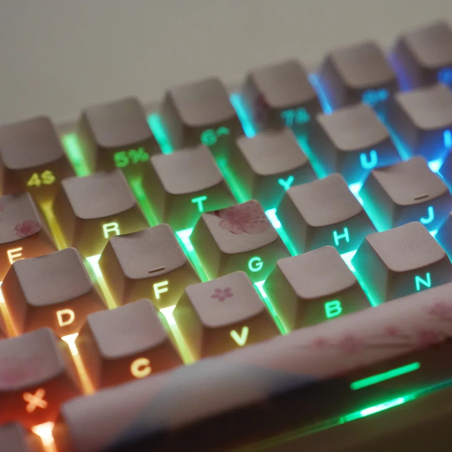 Blossom Side-Print Keycaps – 127 Keys, Cherry Profile, PBT Double-Shot, Shine-Through Keycaps for Mechanical Keyboard