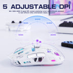 FreeWolf A2 Transparent RGB Wireless Gaming Mouse – Battery Display, Bluetooth & 2.4G, PixArt PAW3212 Sensor