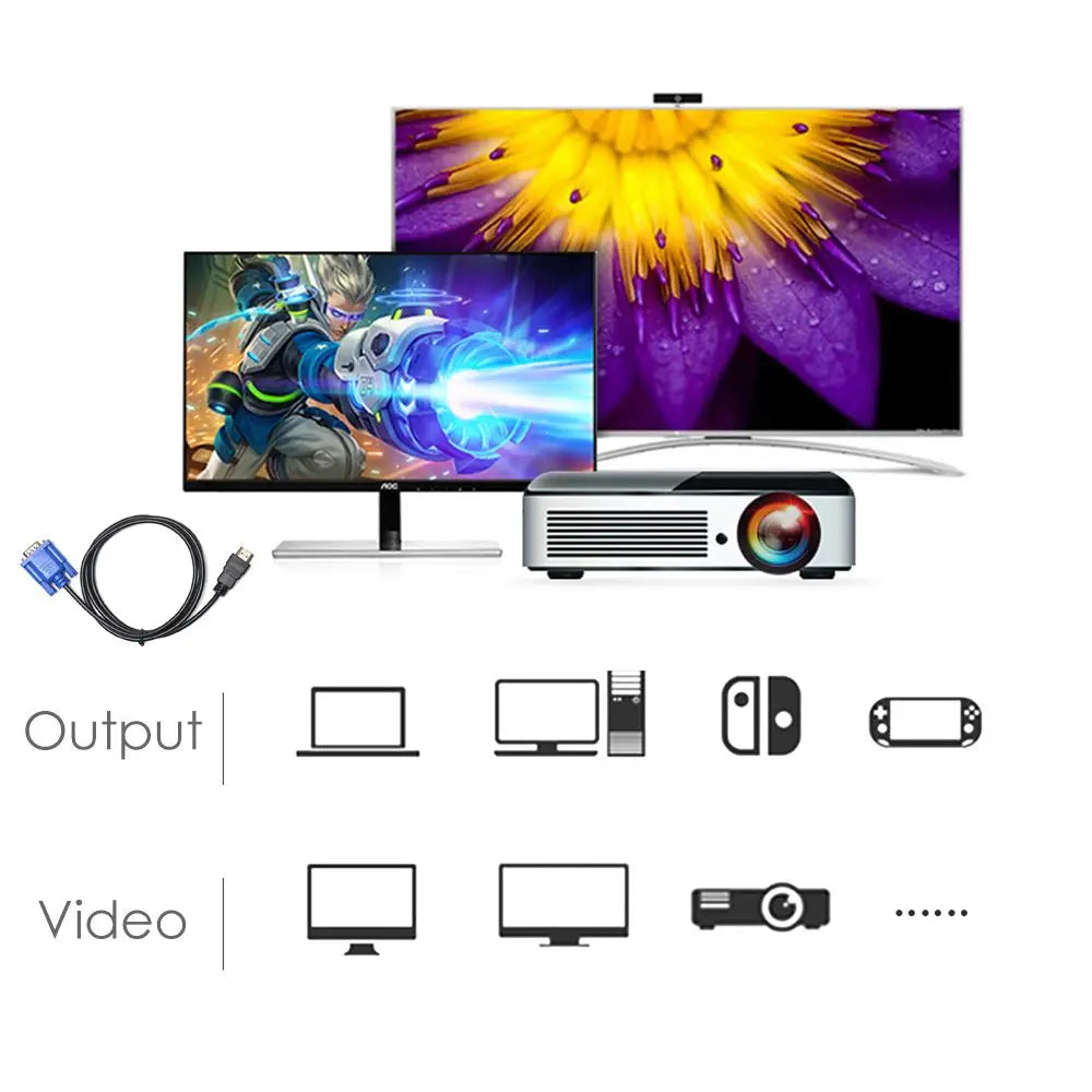 1-5m HDMI-Compatible To VGA Cable Male to Male 1080P AV Adapter Cord Converter For PC HDTV