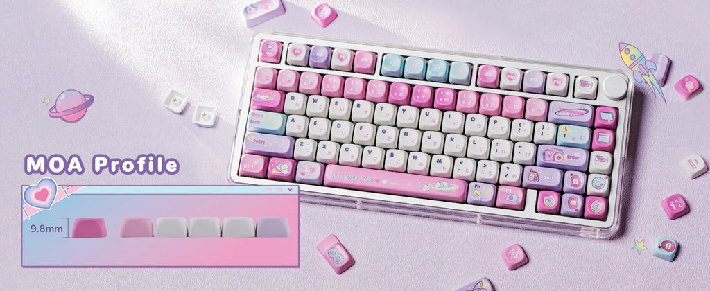 KiiBOOM × Elyxirine Digital Dreams (Pastel Y2K) Keycap Set – 144 Keys, MOA / Cherry Profile, for 60% / 65% / 75% / TKL / Full-Size Keyboards