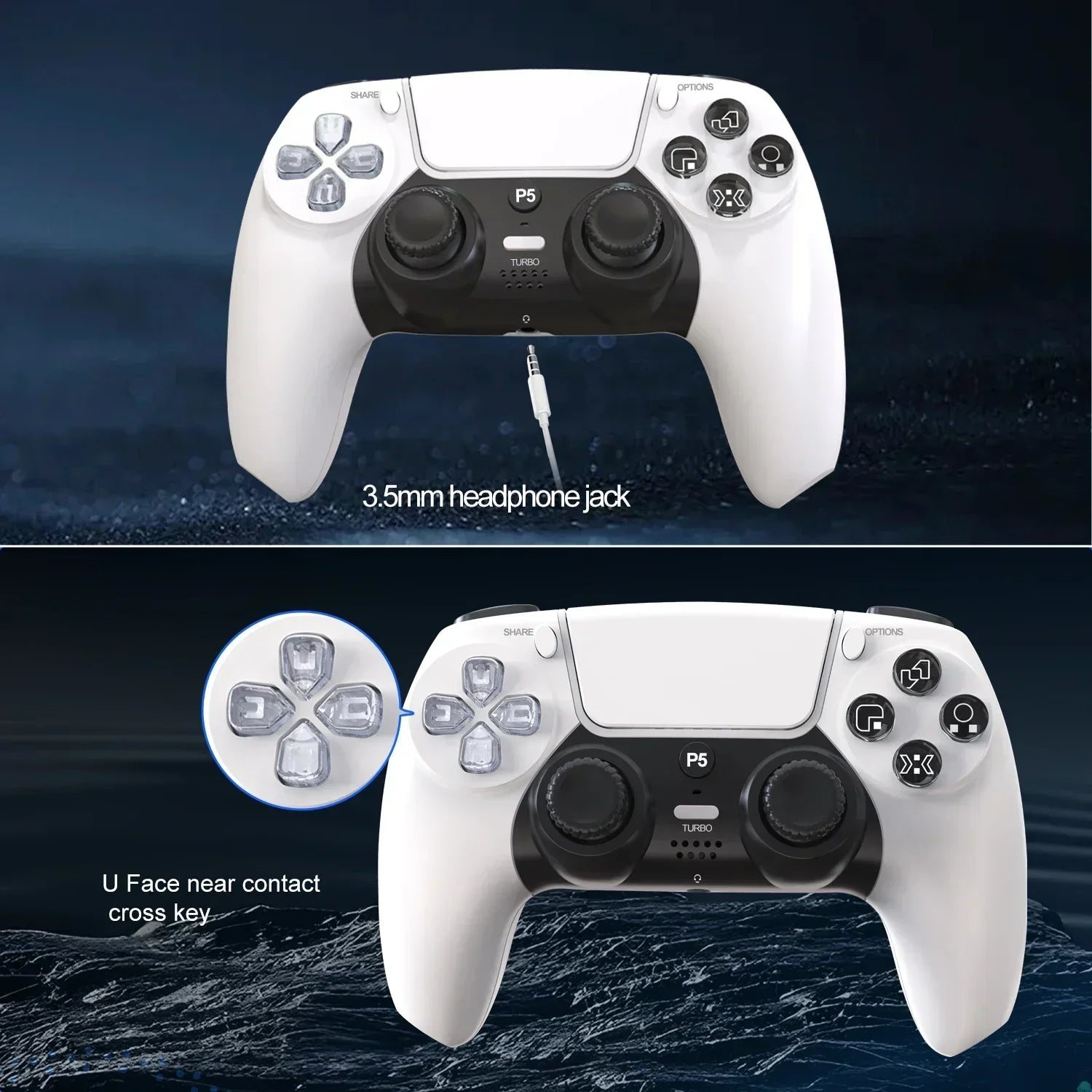 GAMINJA P50A Wireless Game Controller For PS5/PC Transparent Crystal buttons Six Axis Gyroscope With Touchpad Ergonomic