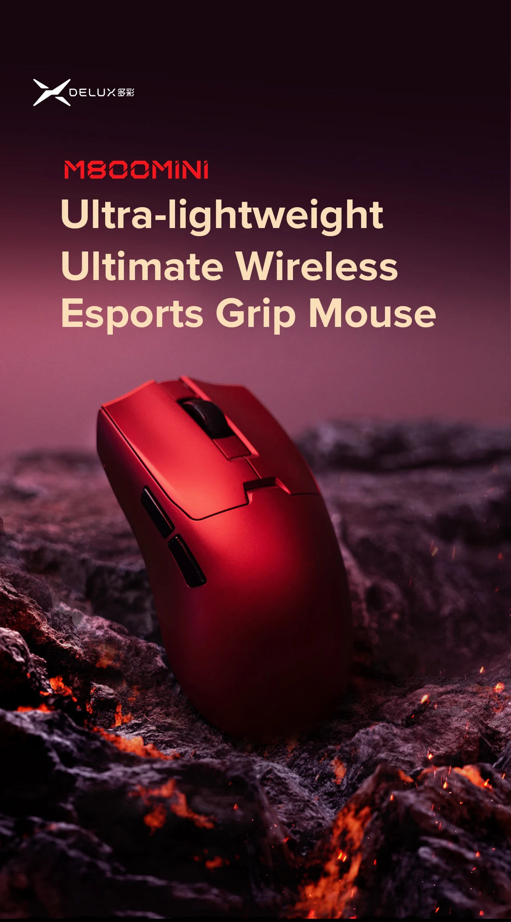 Delux M800 Mini Wireless Gaming Mouse – 46g Ultralight, 2.4G Wireless, RGB, Honeycomb Design, PAW3395/PAW3311, 1KHz Polling, for Small–Medium Hands