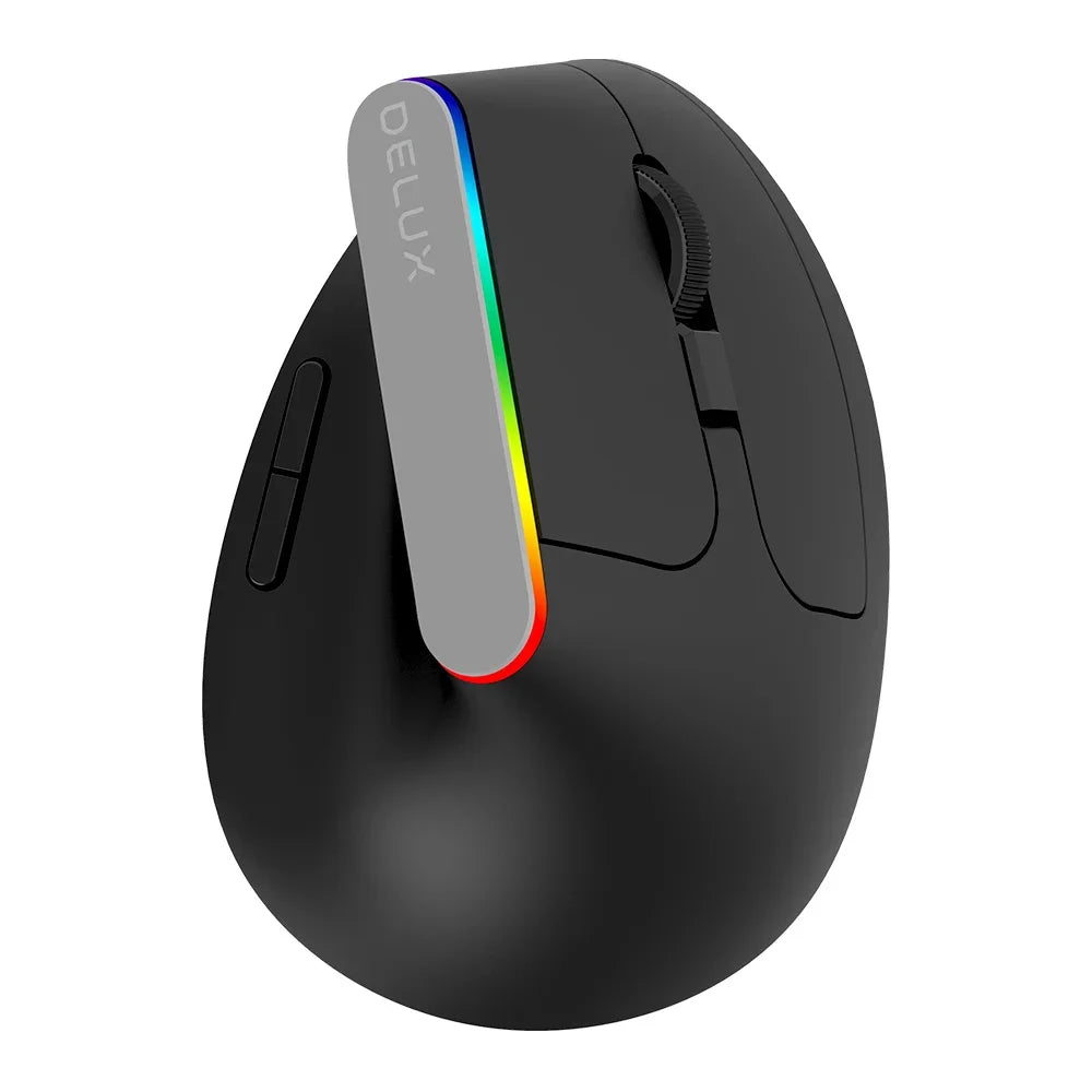 Delux Ergonomic Vertical Wireless Mouse – Rechargeable, RGB, Bluetooth & 2.4G, 4,000 DPI, Silent Clicks, for Laptop & PC