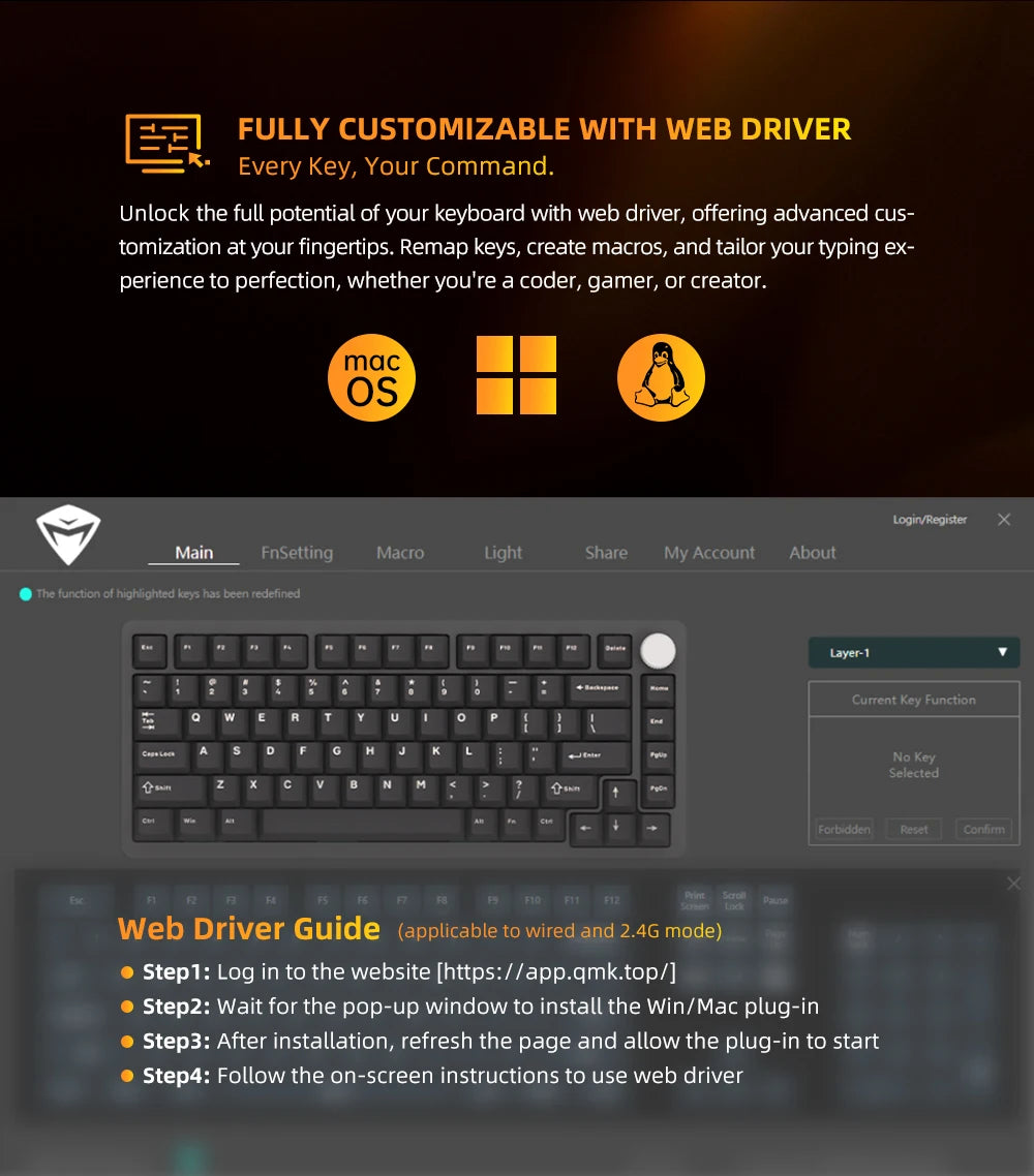 Machenike K600-B82W Mechanical Keyboard – 75% ANSI Layout, Gasket Mounted, RGB Backlit, Tri-Mode Wireless Gaming Keyboard