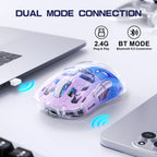 FreeWolf A2 Transparent RGB Wireless Gaming Mouse – Battery Display, Bluetooth & 2.4G, PixArt PAW3212 Sensor