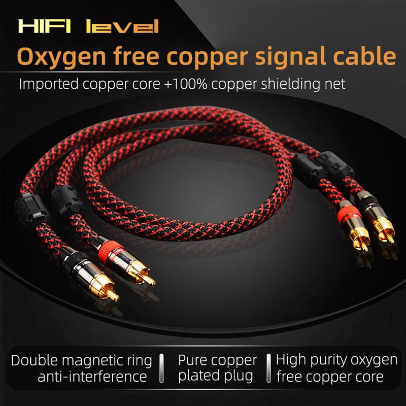 Hi-Fi 2RCA to 2RCA Audio Cable – High Quality 4N OFC, Male-to-Male RCA Cable, Independent Main-Core Shielding, One Pair