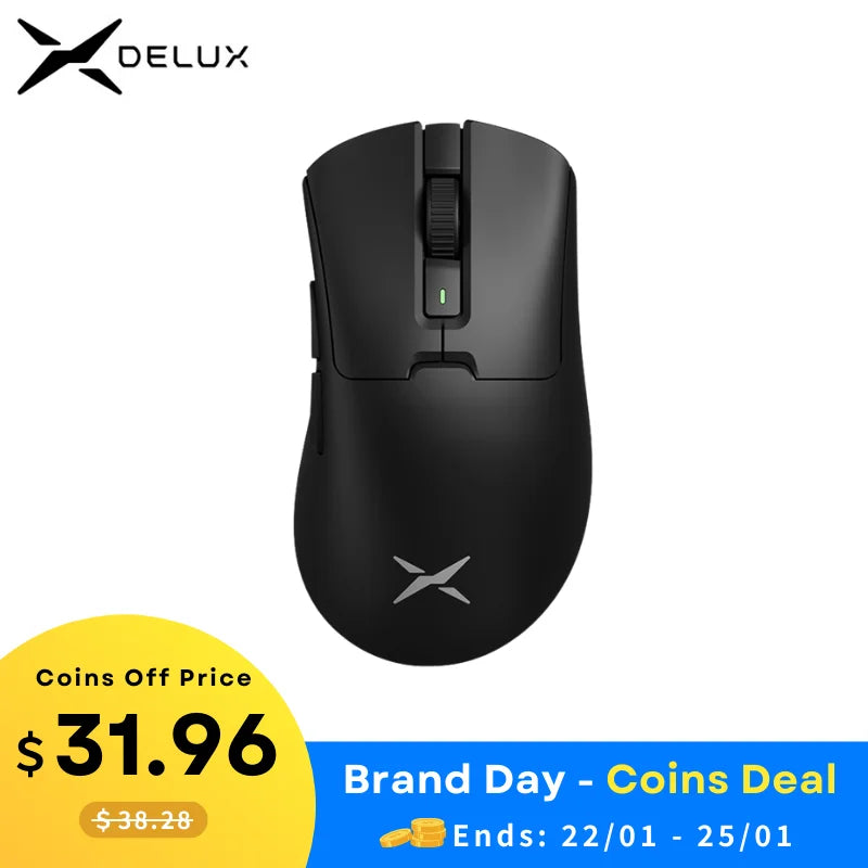 Delux M900 PRO Wireless Gaming Mouse – Ergonomic Design, 8K Polling Rate, PAW3395 Sensor, 63g Lightweight, Magnetic RGB Charging Dock, for Right Large Hands