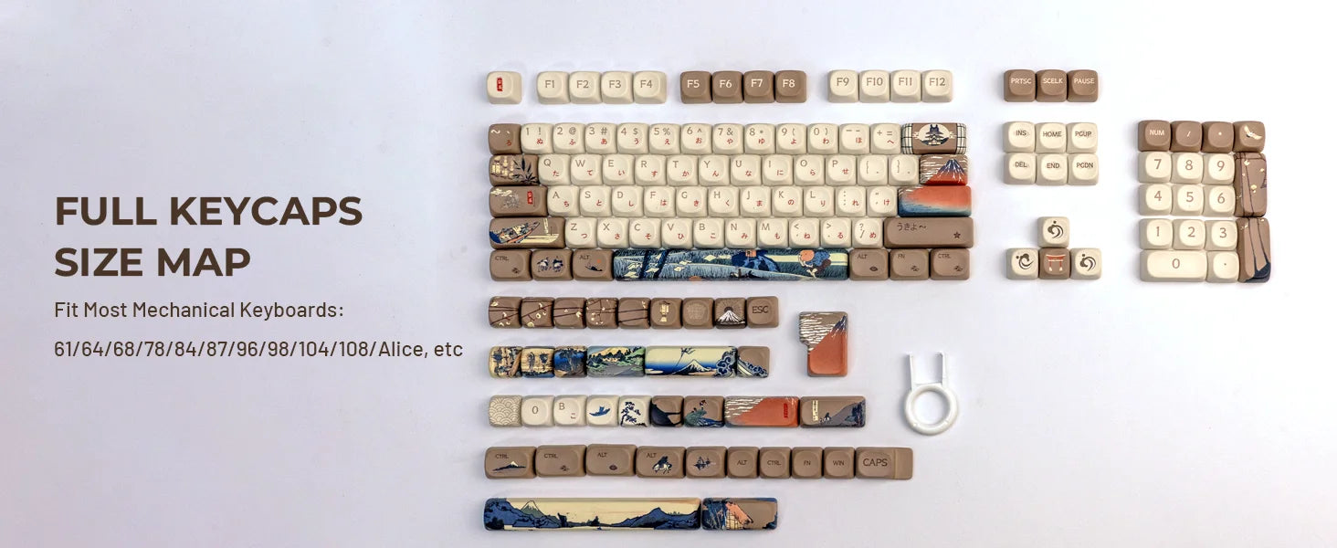 XVX Brown MOA Keycaps – Chinese Style PBT, 140 Keys, Thermal Sublimation, Cherry MX Mechanical Keyboard Keycaps Accessories