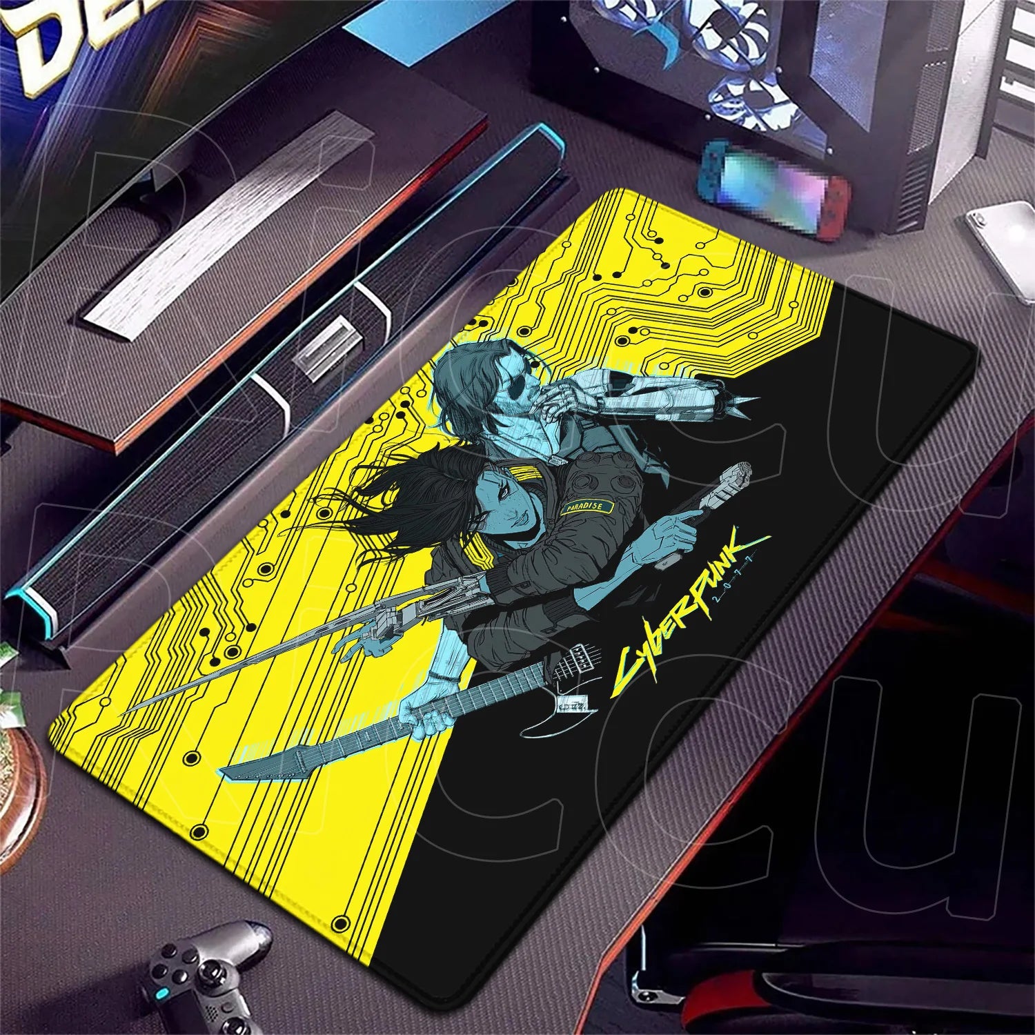 900x400mm HD Print Anime C-Cyberpunks Style Keyboard Mousepad XXL Large Computer Gamer Stitch Edge Rubber Non-slip Base Desk Mat