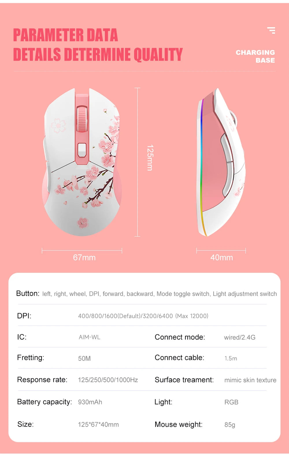 DAREU Dual-Mode Gaming Mouse – 2.4G Wireless & Wired, RGB, 930mAh Rechargeable Battery, Macro Programmable, for PC & Laptop
