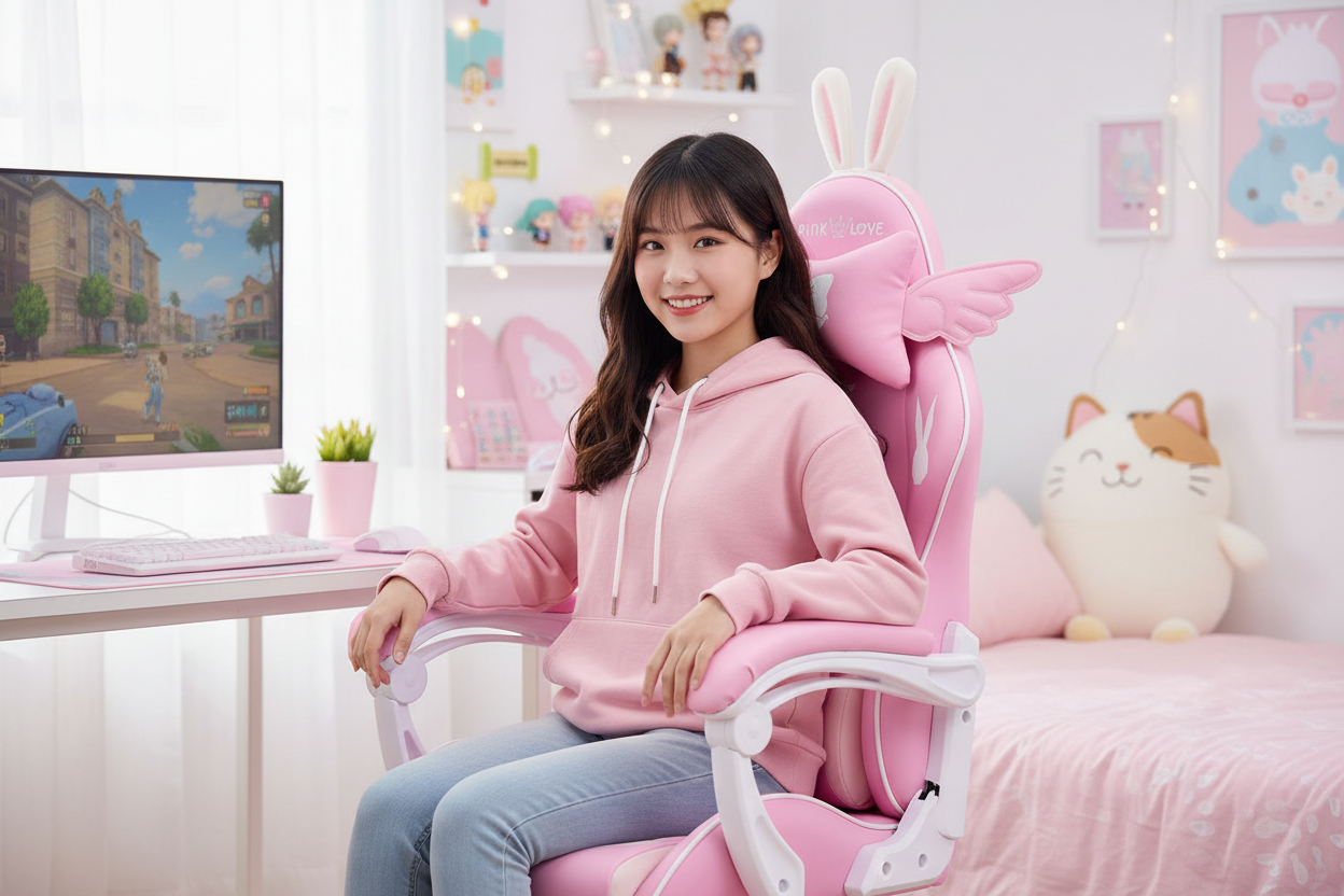 Cute Asian girl in Soha gaming chair