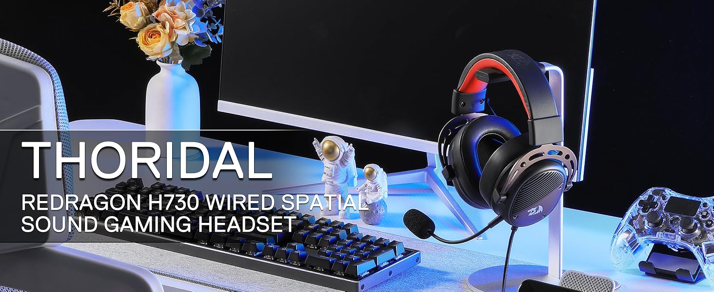 Redragon H730 USB Wired Gaming Headset – 53mm Drivers, 360° Spatial Sound, Detachable Noise-Canceling Mic